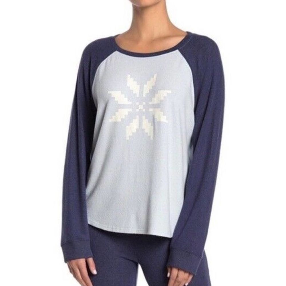 Free Press pj top loungewear‎ blue w snowflake extra soft mat sz M L 327